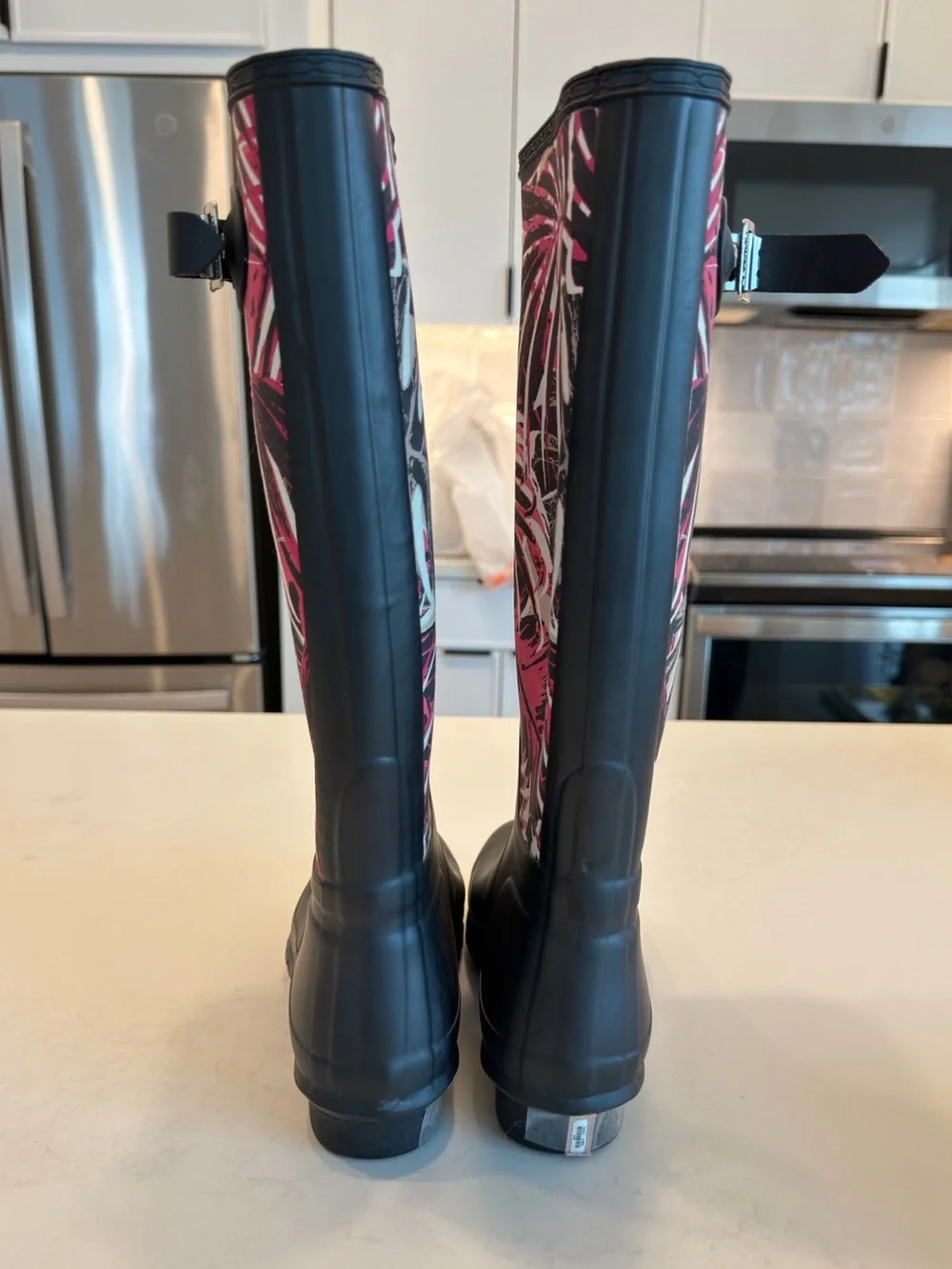Hunter Black & Pink Tropical Tall Rain Boots